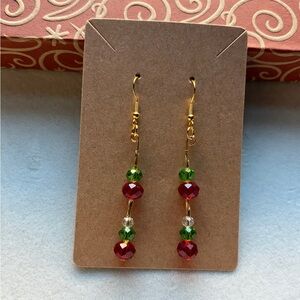 Elegant Gold and Red Beaded Earrings Style #016